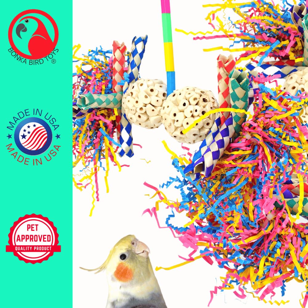 3615 Fuzzy Atta Bonka Bird Toys Colorful Fuzzy Sola Parrot Cockatoo Amazon Conure Parakeet Budgie Finch Canary African Grey